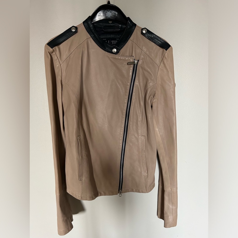 Armani jeans real leather jacket size US 6